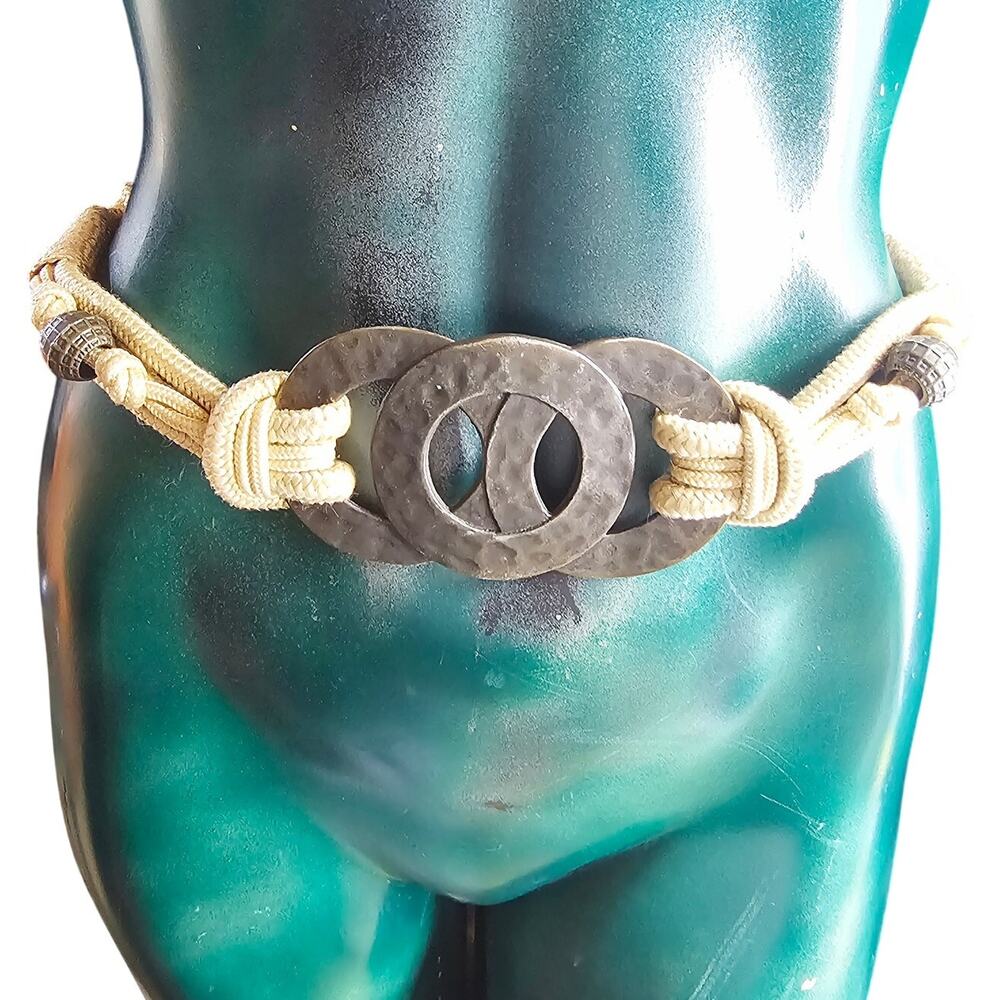 Vintage High Waist Boho Cinch Statement Belt Macrame Cord Belt Gypsy Hippie S-M